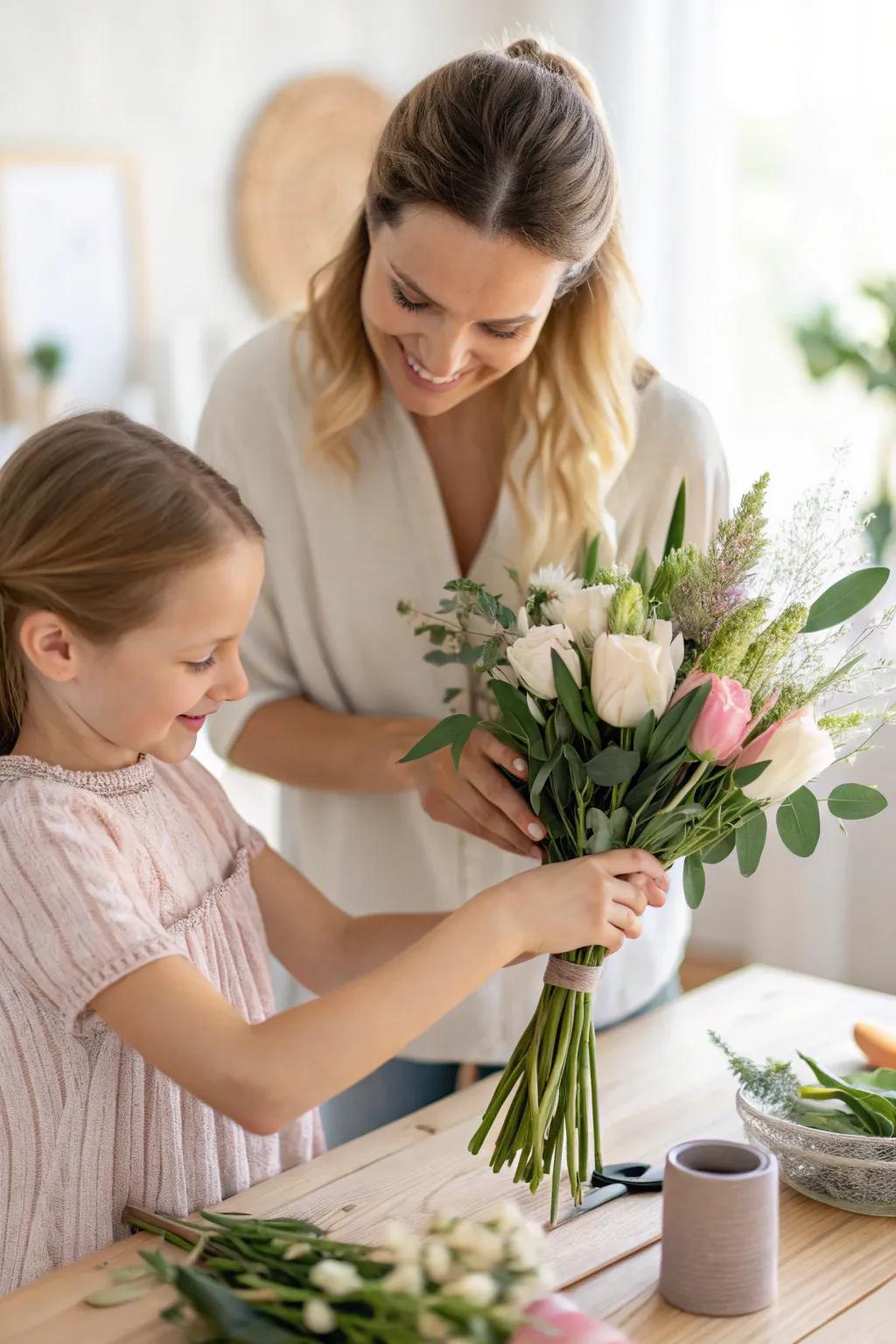Create a stunning floral arrangement with mom and enjoy the beauty of colorful blooms. #FlowerPower #MothersDay