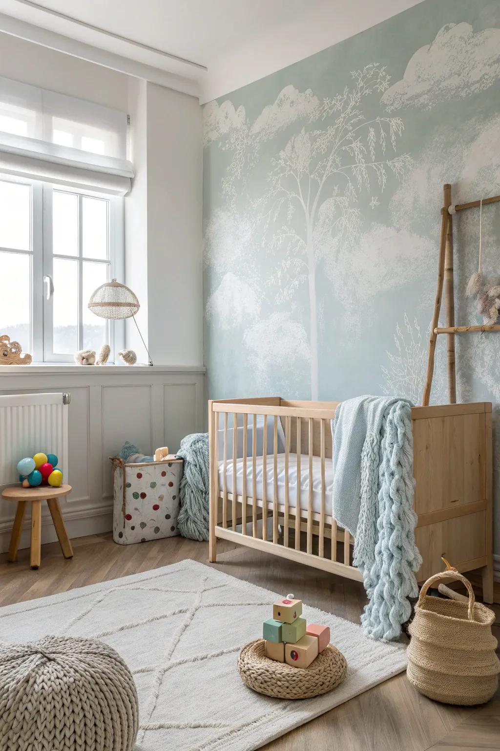 Monochrome serenity meets playful accents for a nursery that's both elegant and versatile.