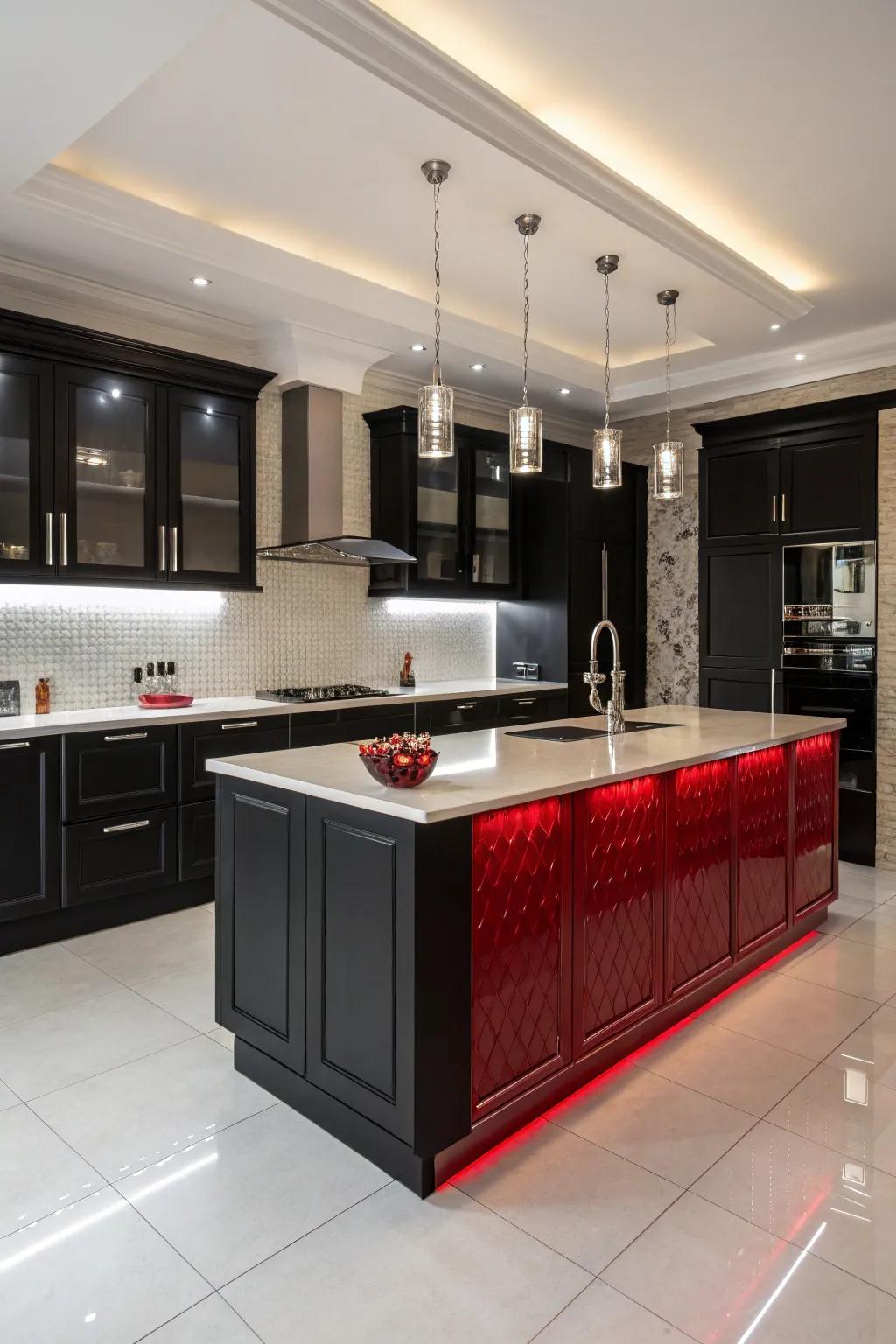 Add sophistication to your kitchen with crimson touches that offer depth and timeless appeal.