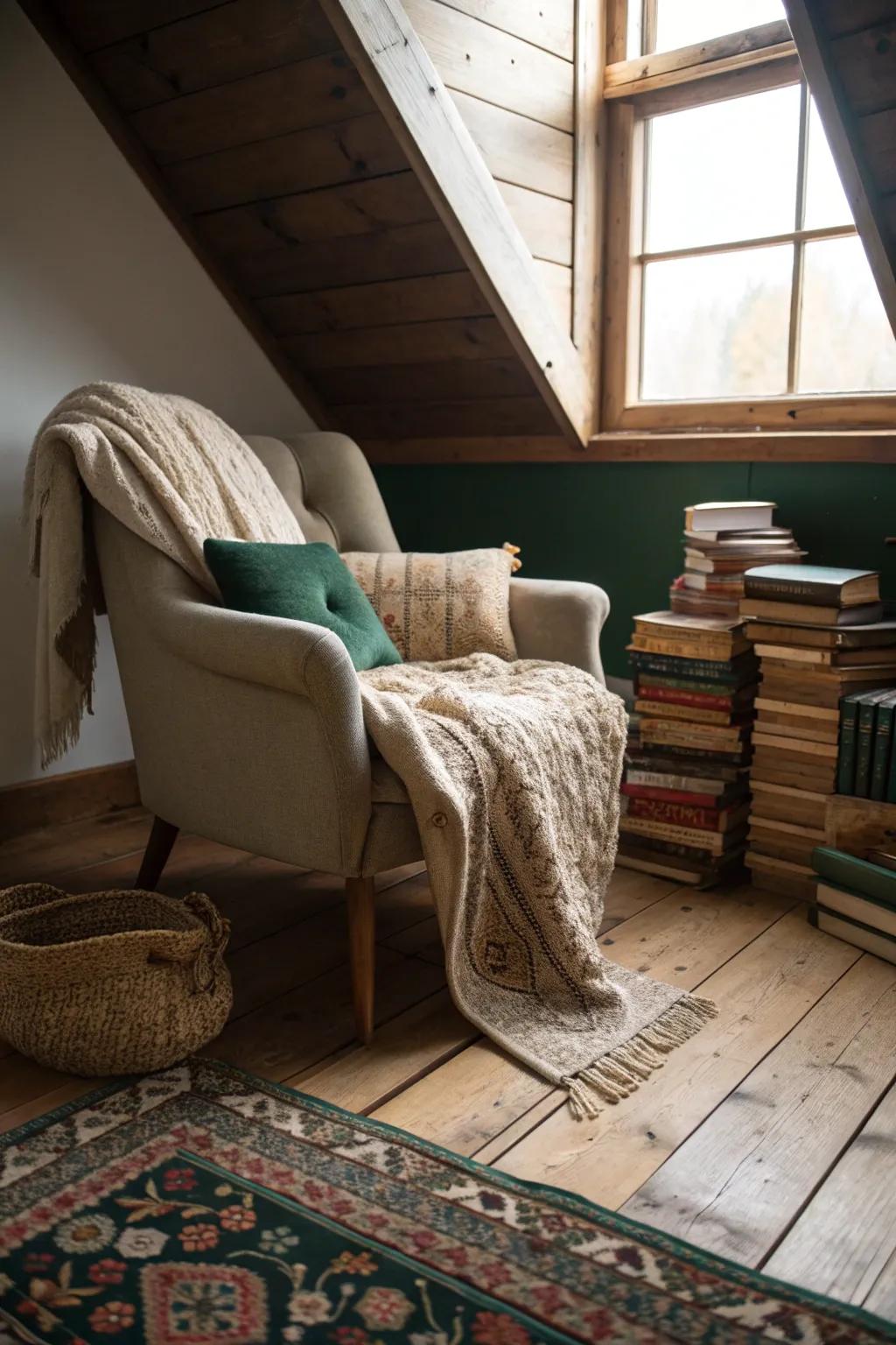 Escape to the top of your world with a hidden attic retreat. 📚 #CozySpaces #HomeRetreat