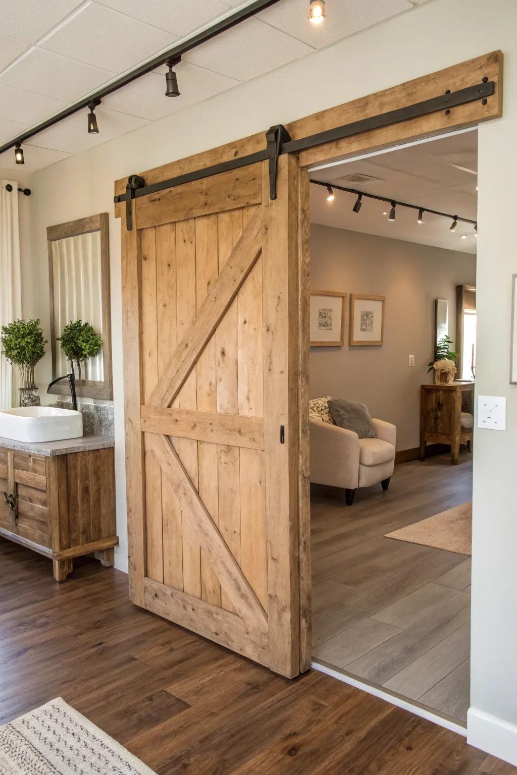 Add character and save space with sliding barn door dividers. 🚪 #RusticCharm #SpaceSaver