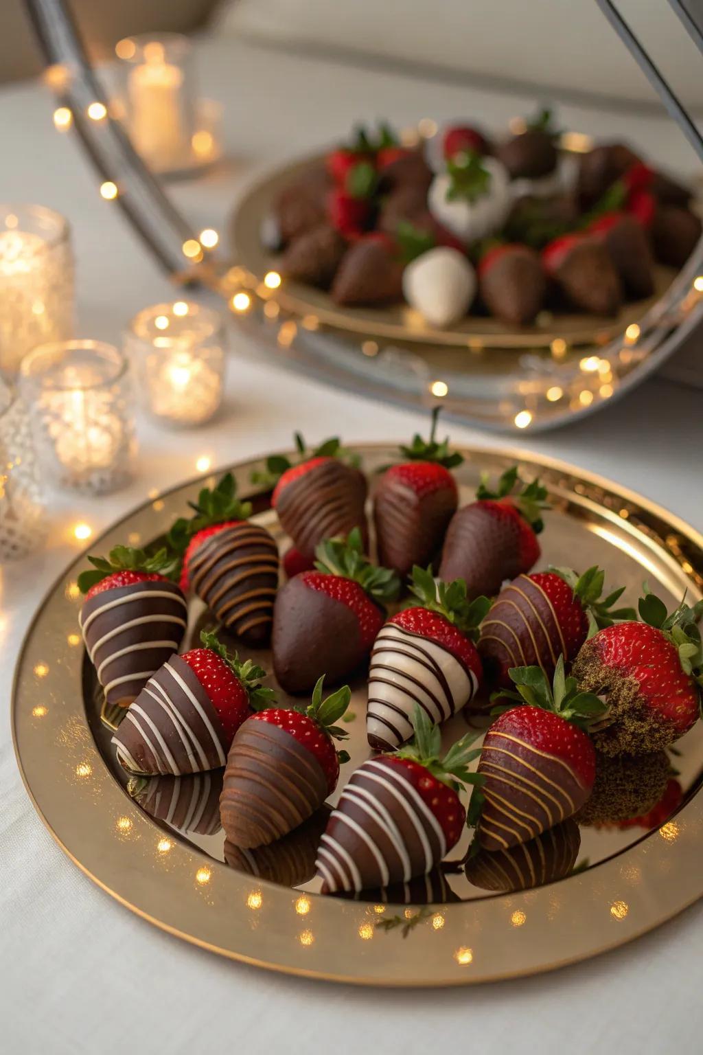 Indulge your senses with a chocolate-dipped strawberry display.