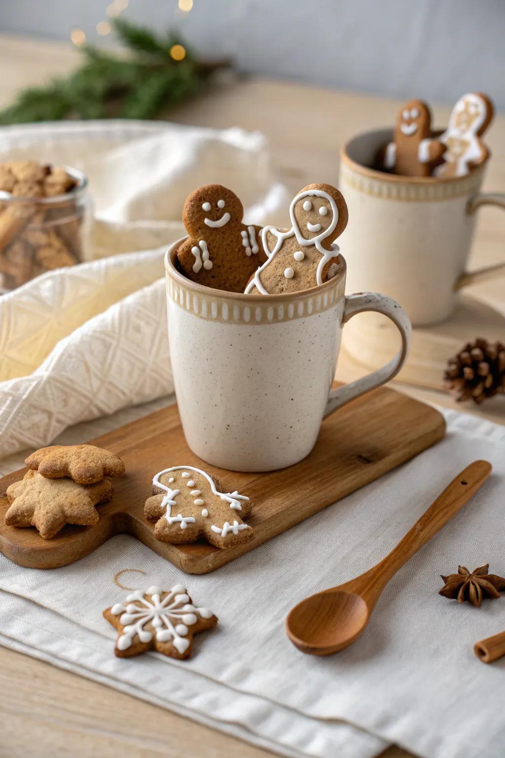 Add a sweet surprise to your holiday drinks with gingerbread mug toppers. ☕️🍭 #CozyWinter #GingerbreadMugs #WarmUp