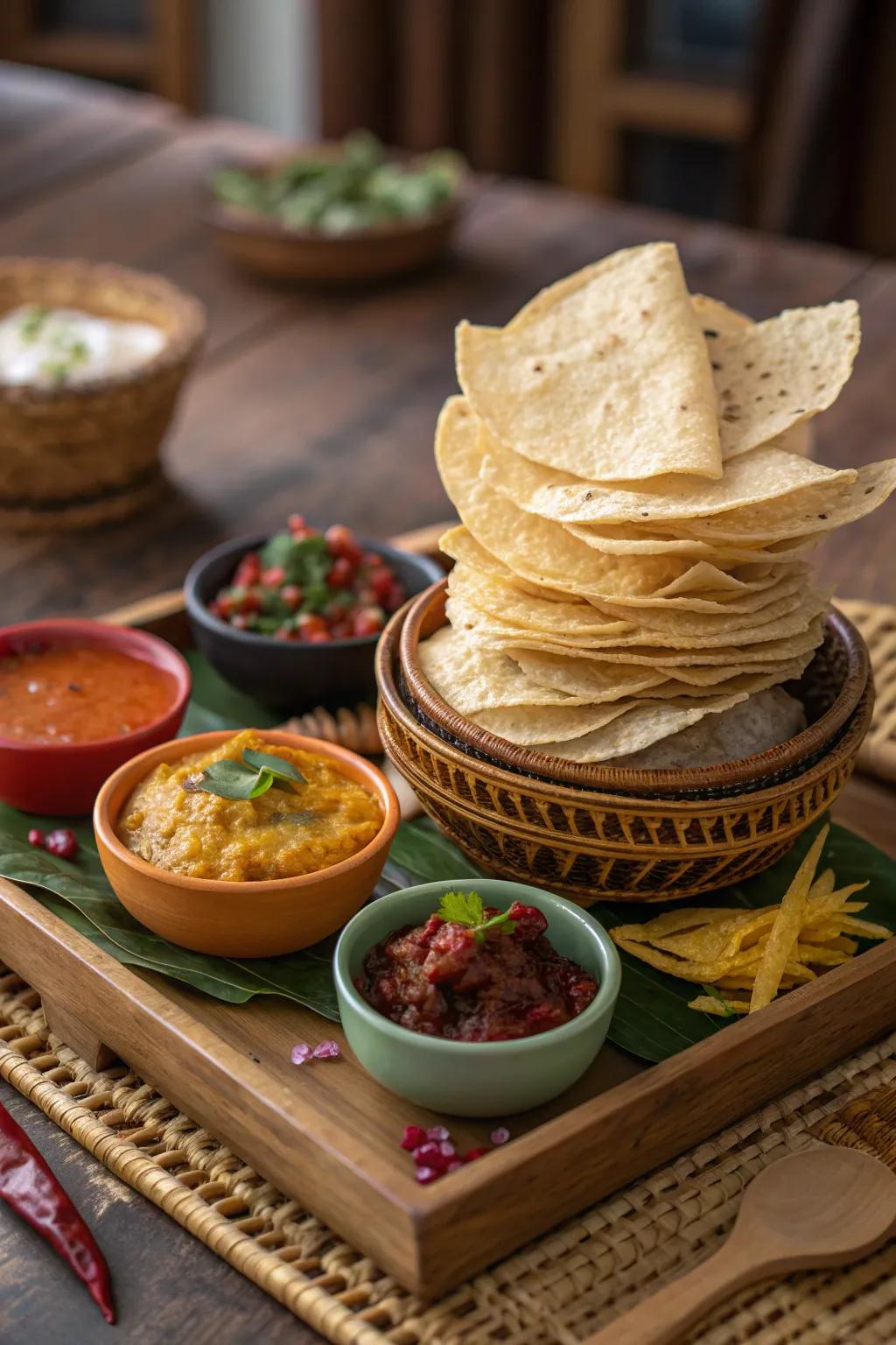 Enjoy the light and crunchy texture of papadums, perfect for scooping up your favorite dips. #IndianSnacks #Crunchy