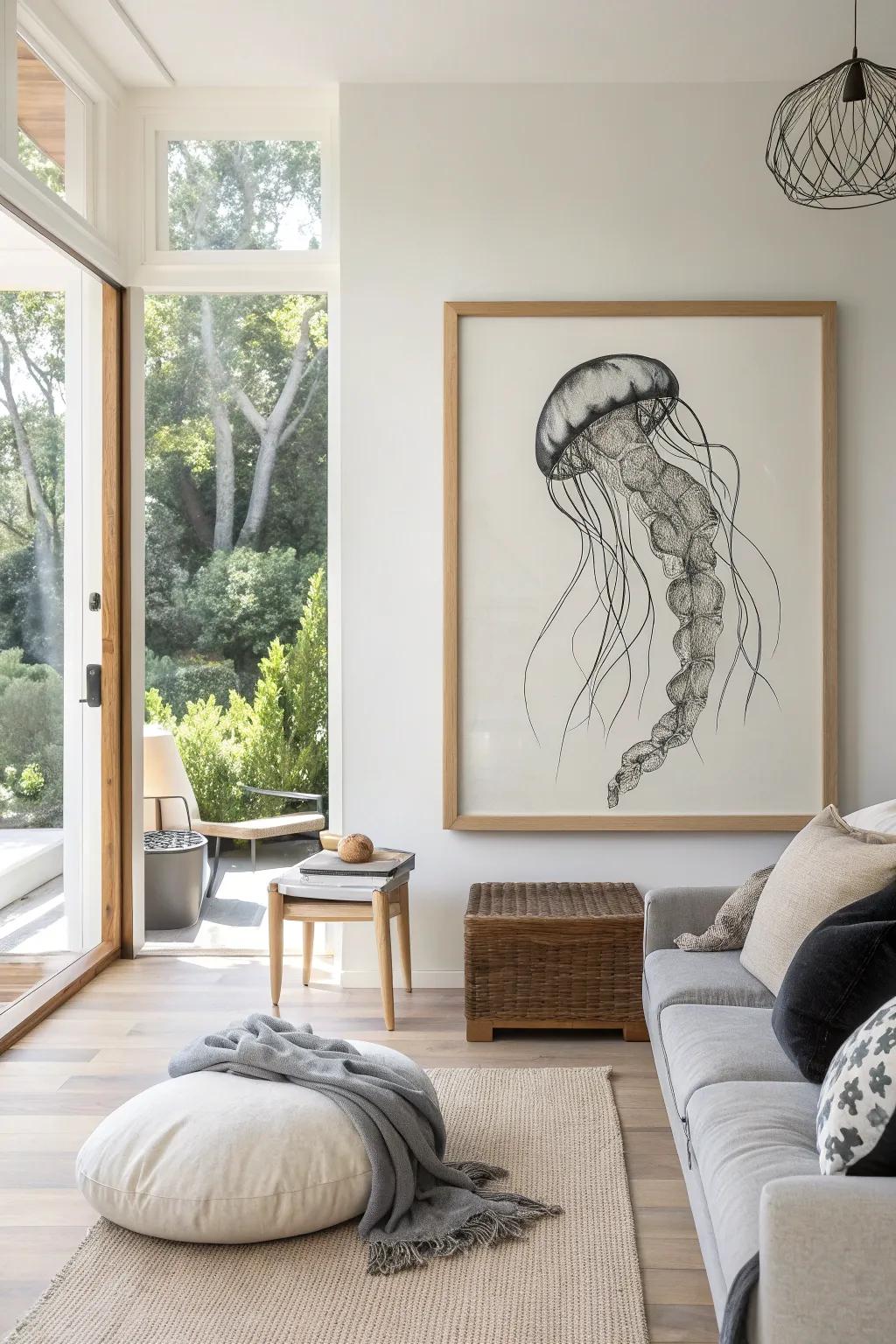 Embrace simplicity with elegant monochrome jellyfish art. 🎨🖤 #MonochromeArt #MinimalistDesign