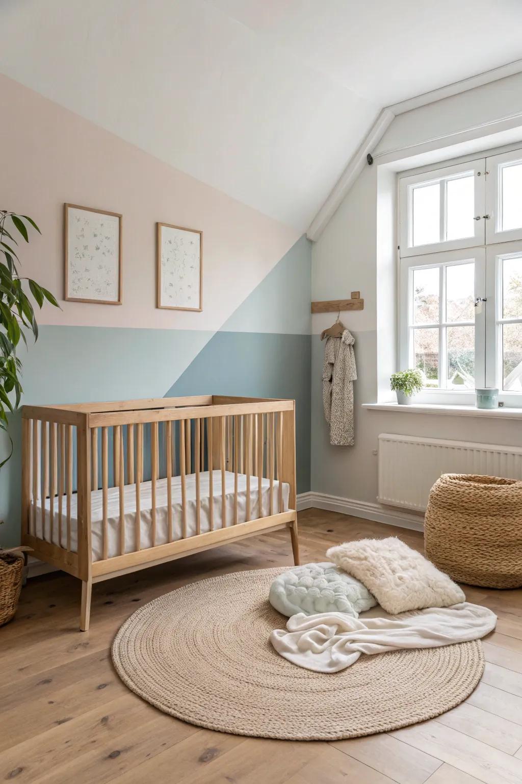 Double the charm with two-tone walls that elevate your nursery's style and ambiance. 🎨 #TwoToneDesign #NurseryStyle