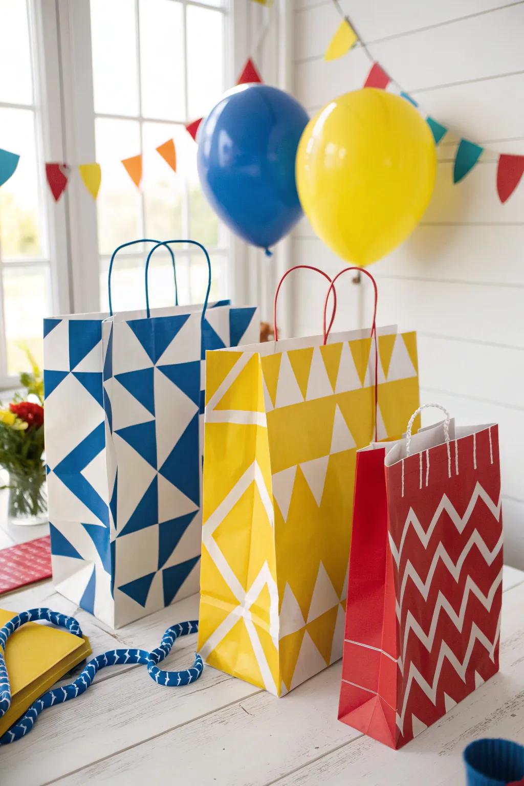 Make a statement with these bold geometric bags, perfect for vibrant celebrations. #ModernDecor #PartyIdeas 🎨