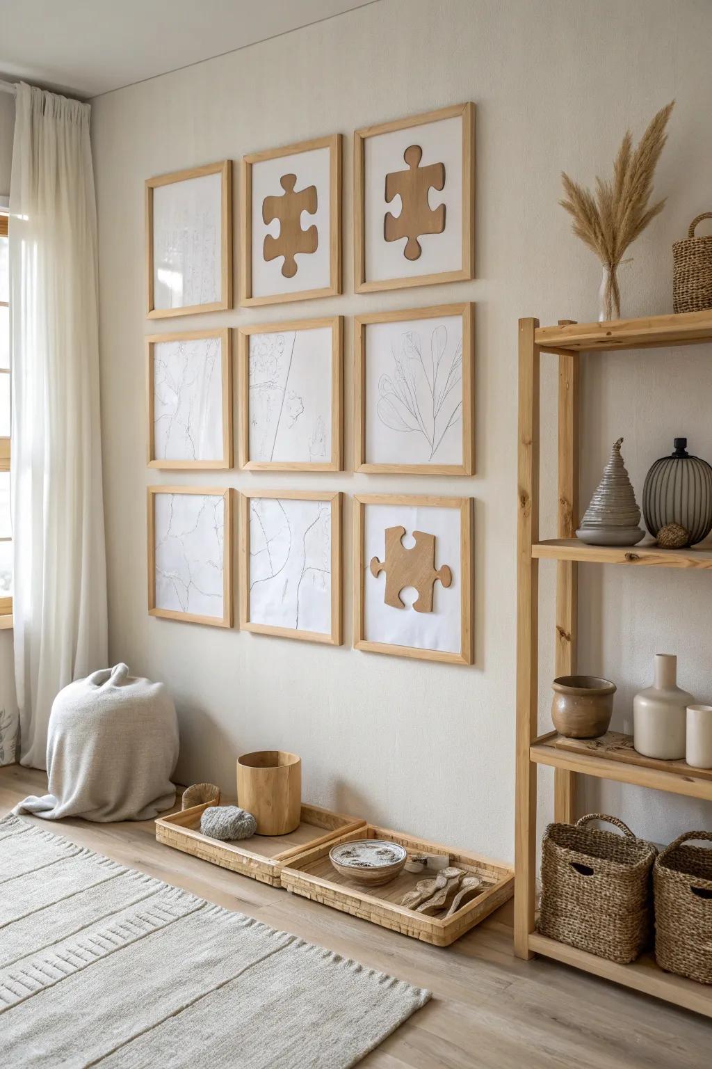 Turn a single poster into a captivating puzzle piece display for an artistic touch. 🎨 #CreativeDisplay #ArtisticHome