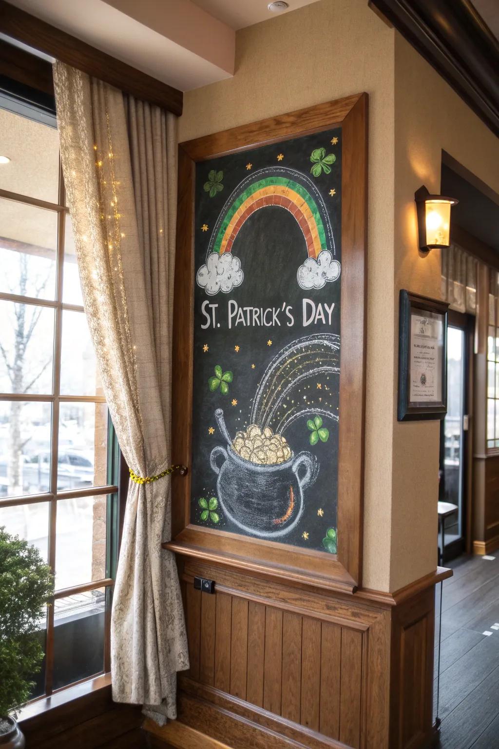 Let your windows shine with St. Patrick's Day chalk art! 🌈✨ #WindowArt #FestiveDecor