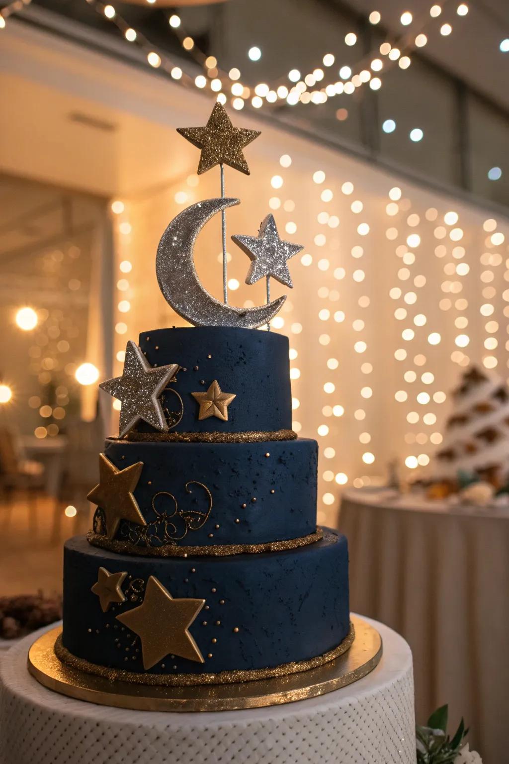 Elevate your wedding cake to celestial heights with dreamy stars and moons. ✨🌙 #CelestialWedding #DreamyDecor
