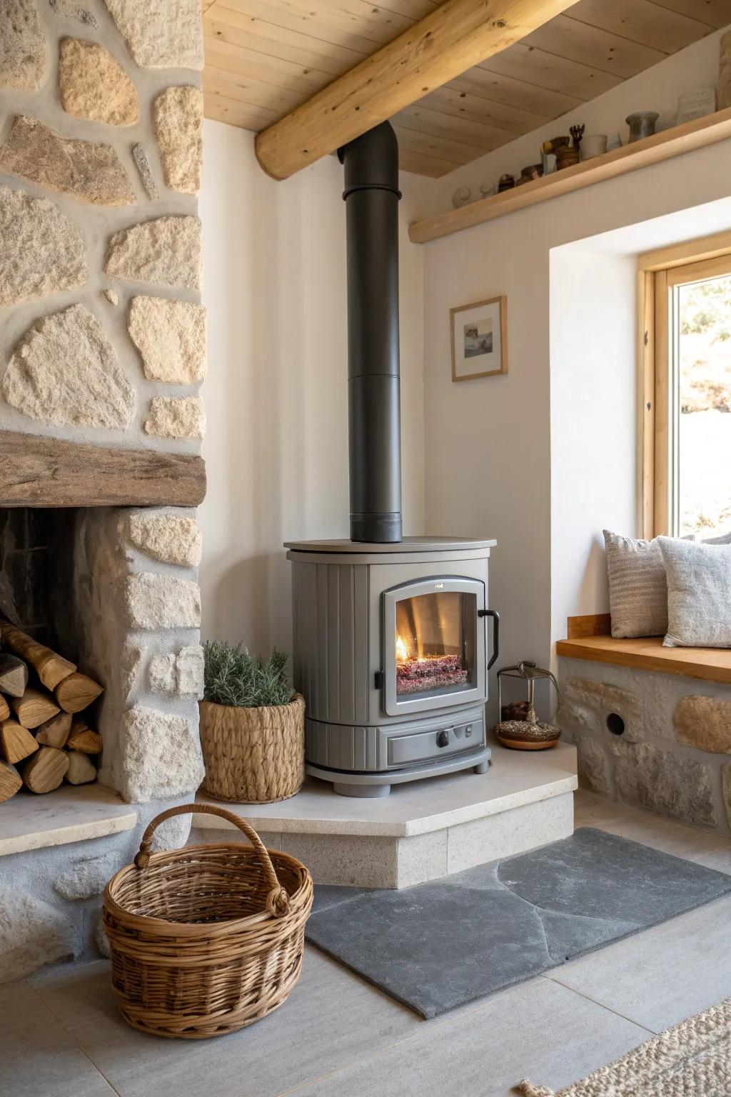 Ensure safety with non-combustible hearth pads for your wood stove. 🔒🏡 #SafetyFirst #HomeDesign