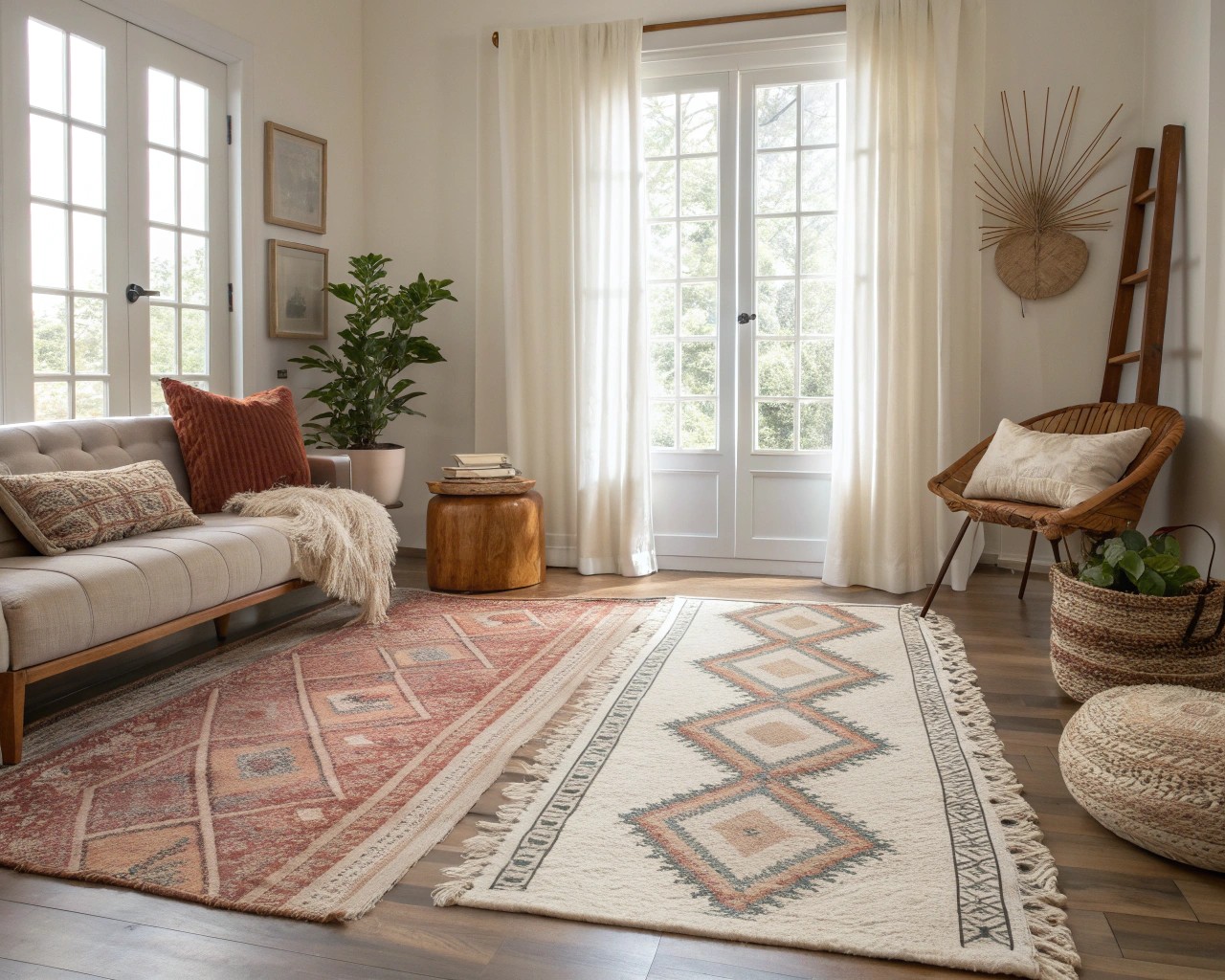 Area rugs defining distinct zones in an aesthetically pleasing room.